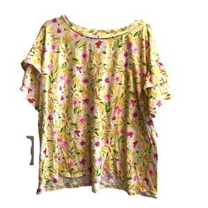 Crown & Ivy Women Plus Size 3X Floral Top Soft Spring Shirt Ruffle Sleeves
